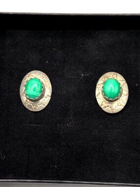Vintage Southwestern Clip-On Earrings Unmarked but Silver Tested 0.75 x 0.5" VGC